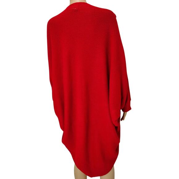 1980s Red Knit Cardigan Open Front Pleated Shoulder Round Hem Sweater One Size - Picture 4 of 9